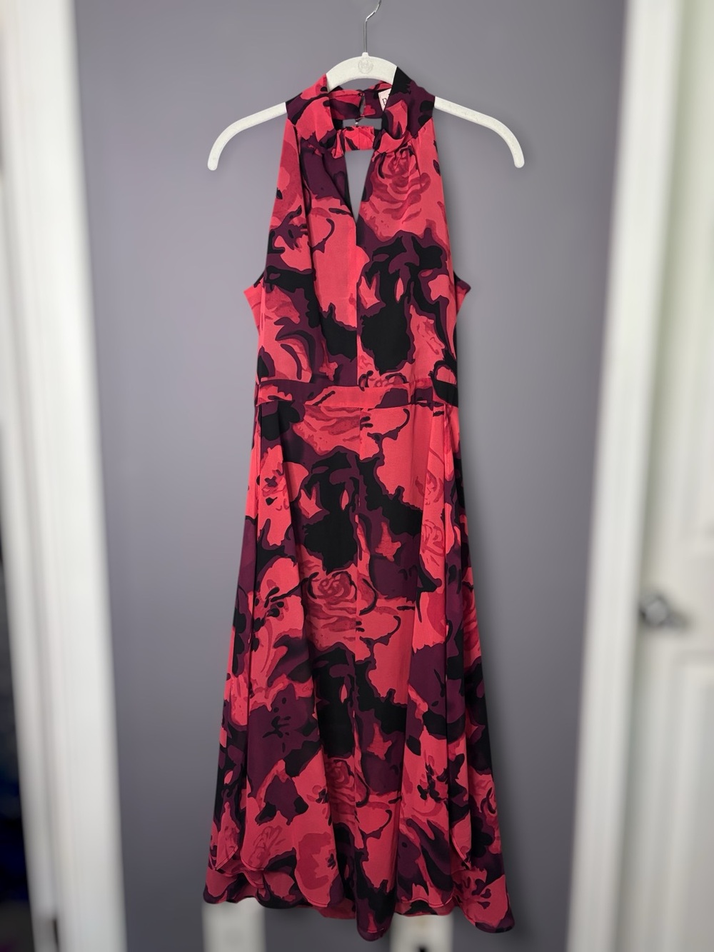 Philosophy Red Black Floral Halter Neck Maxi Dress 4